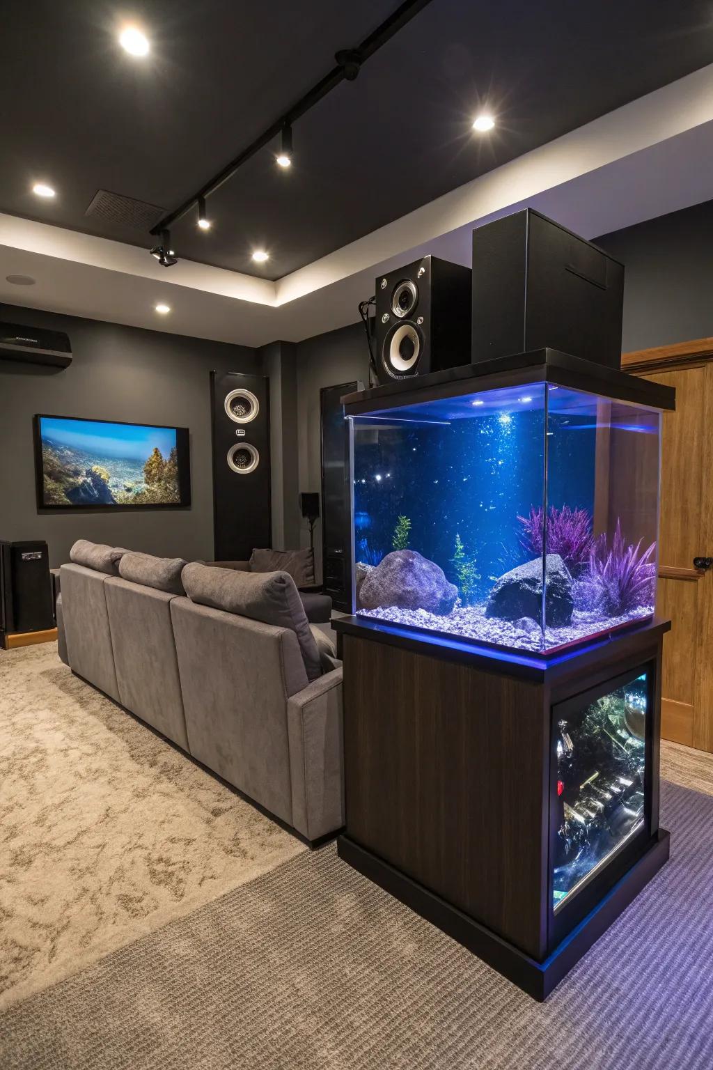 A modern Light Emitting Diode stand creates a vibrant ambiance.