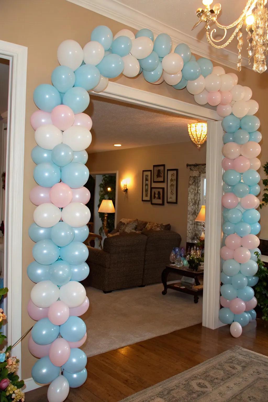 Sculpted balloons add a whimsical and unexpected touch to the entrance.