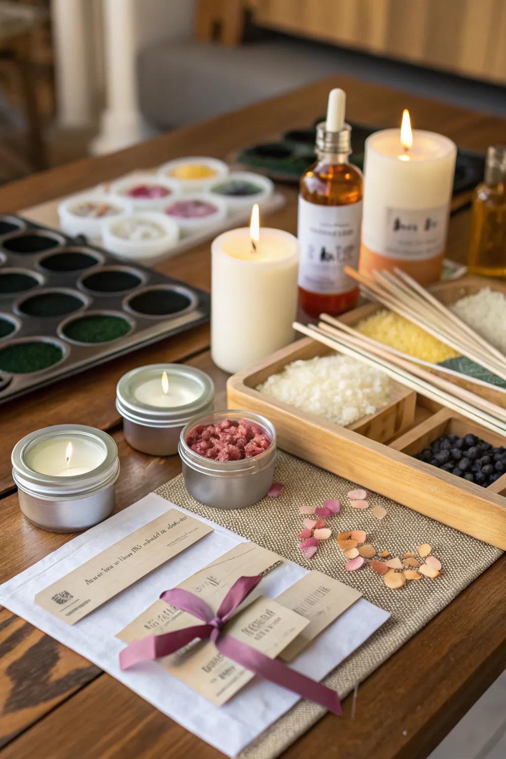 A DIY wax light creation station offers a creative and memorable activity for guests.