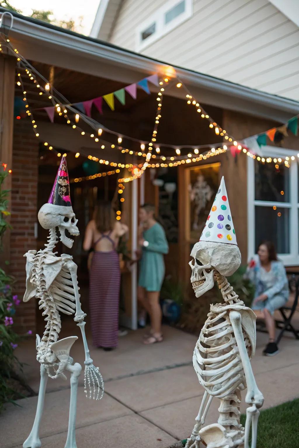 Osseous welcomers append a humorous and spooky salutation for your attendees.