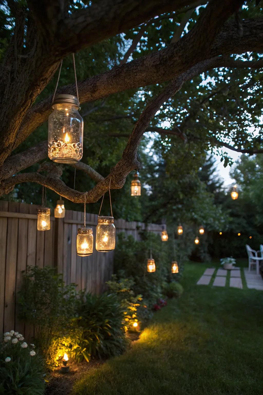 Firefly glass jar lights add a nostalgic and magical charm.