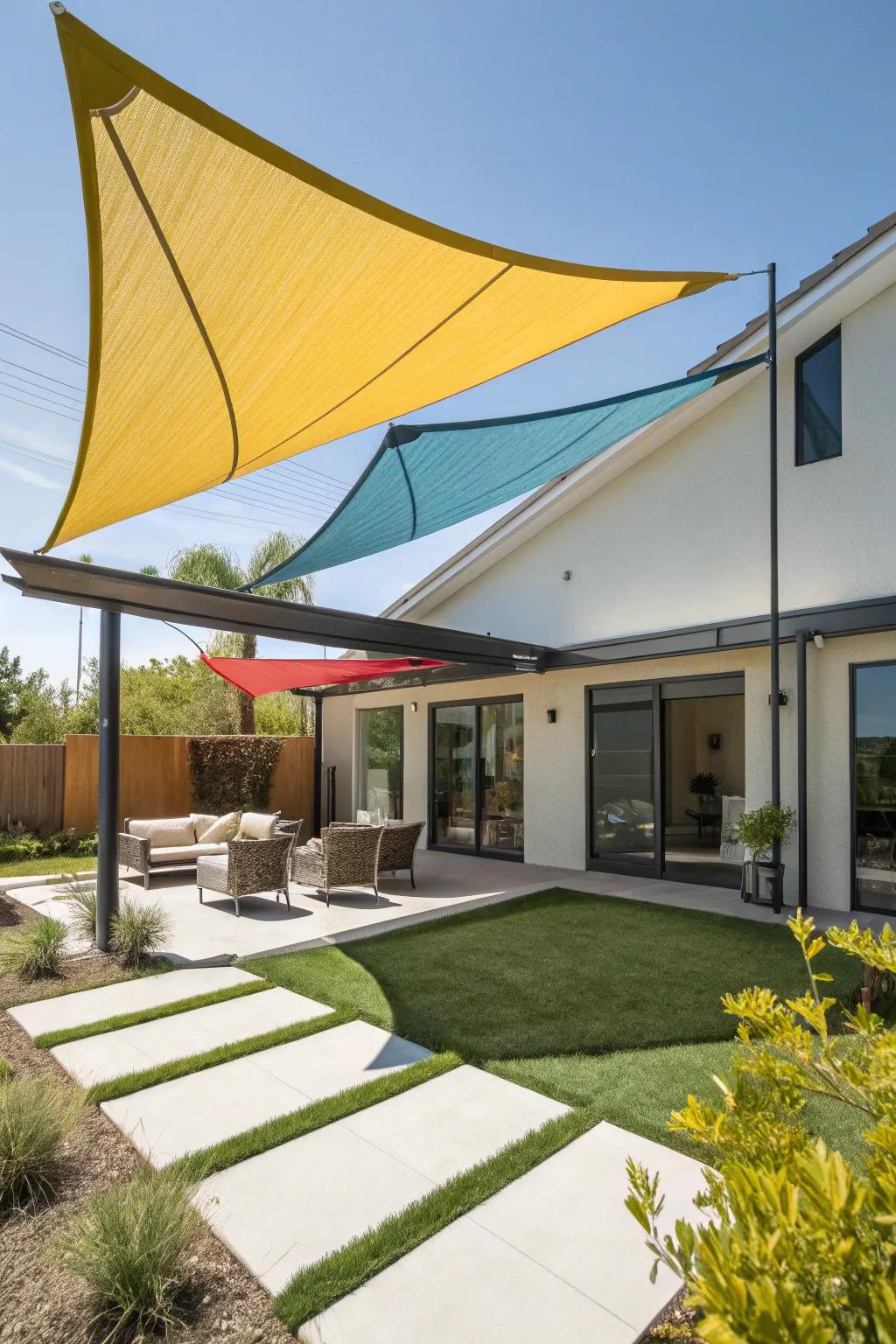 Sun shades furnish contemporary appeal and seclusion.