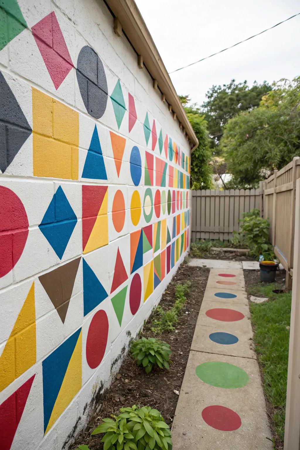 Geometric walls impart a modern sharpness.