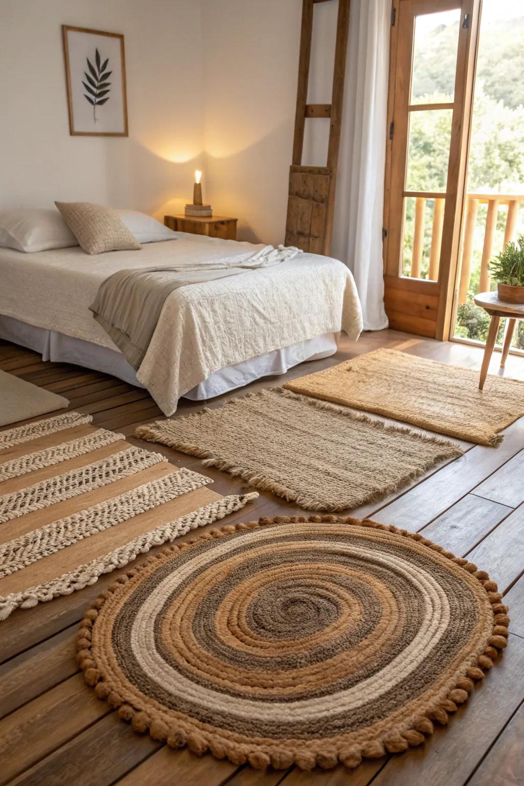 Layered floor coverings provide warmth and texture.