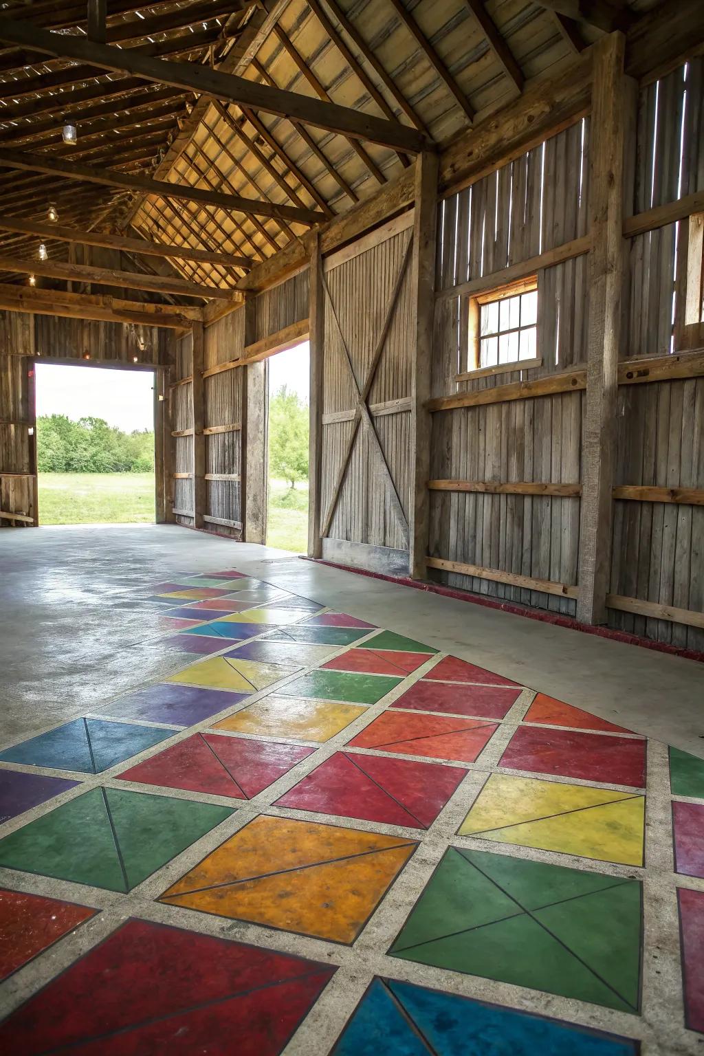 Tinted flagstone floors add color and artistic flair.