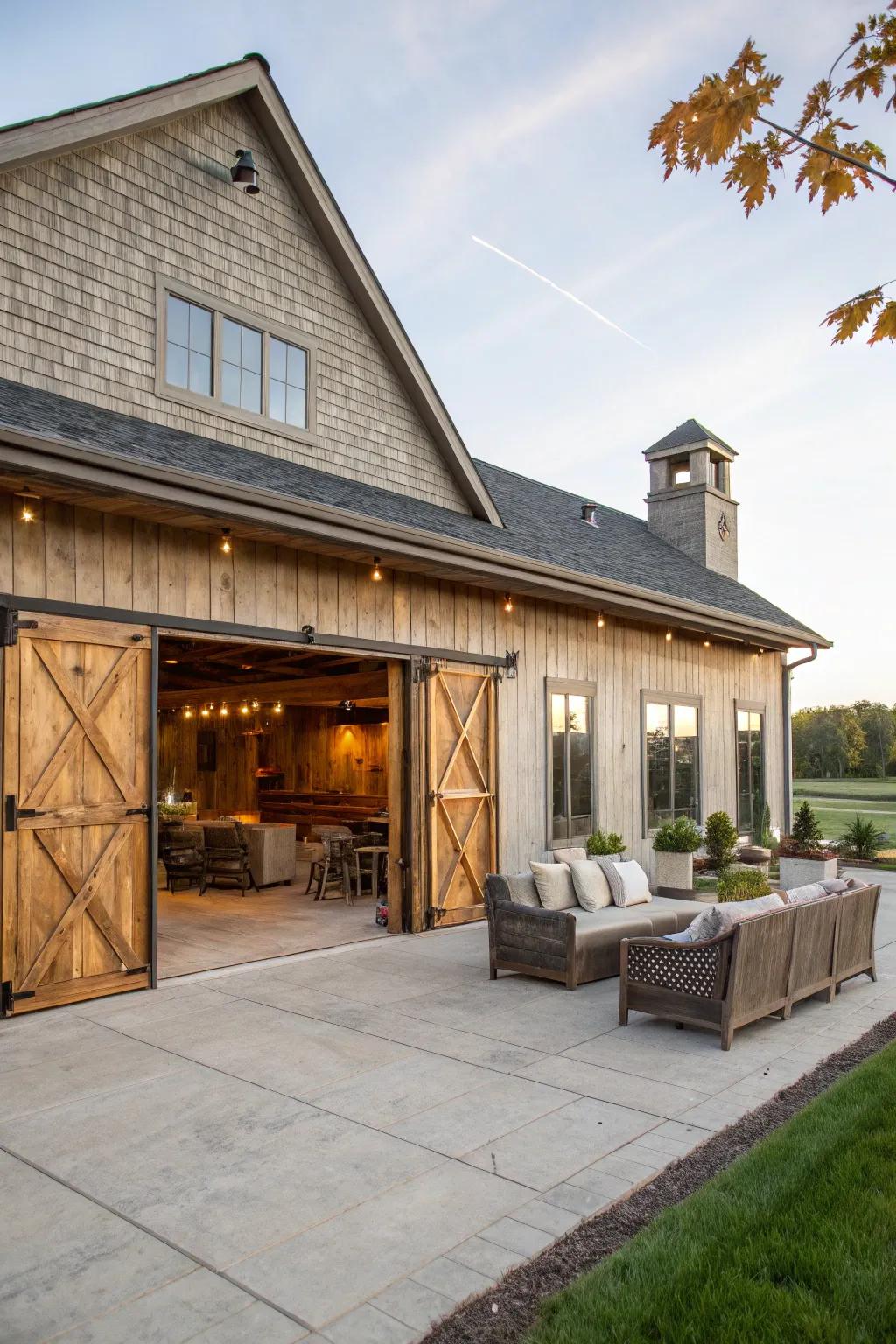 An outside patio makes living space bigger for having guests and relaxing.