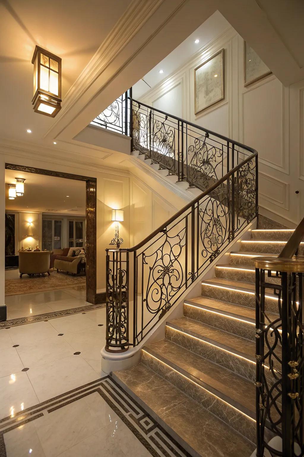 Art Deco railings add glamour and sophistication.