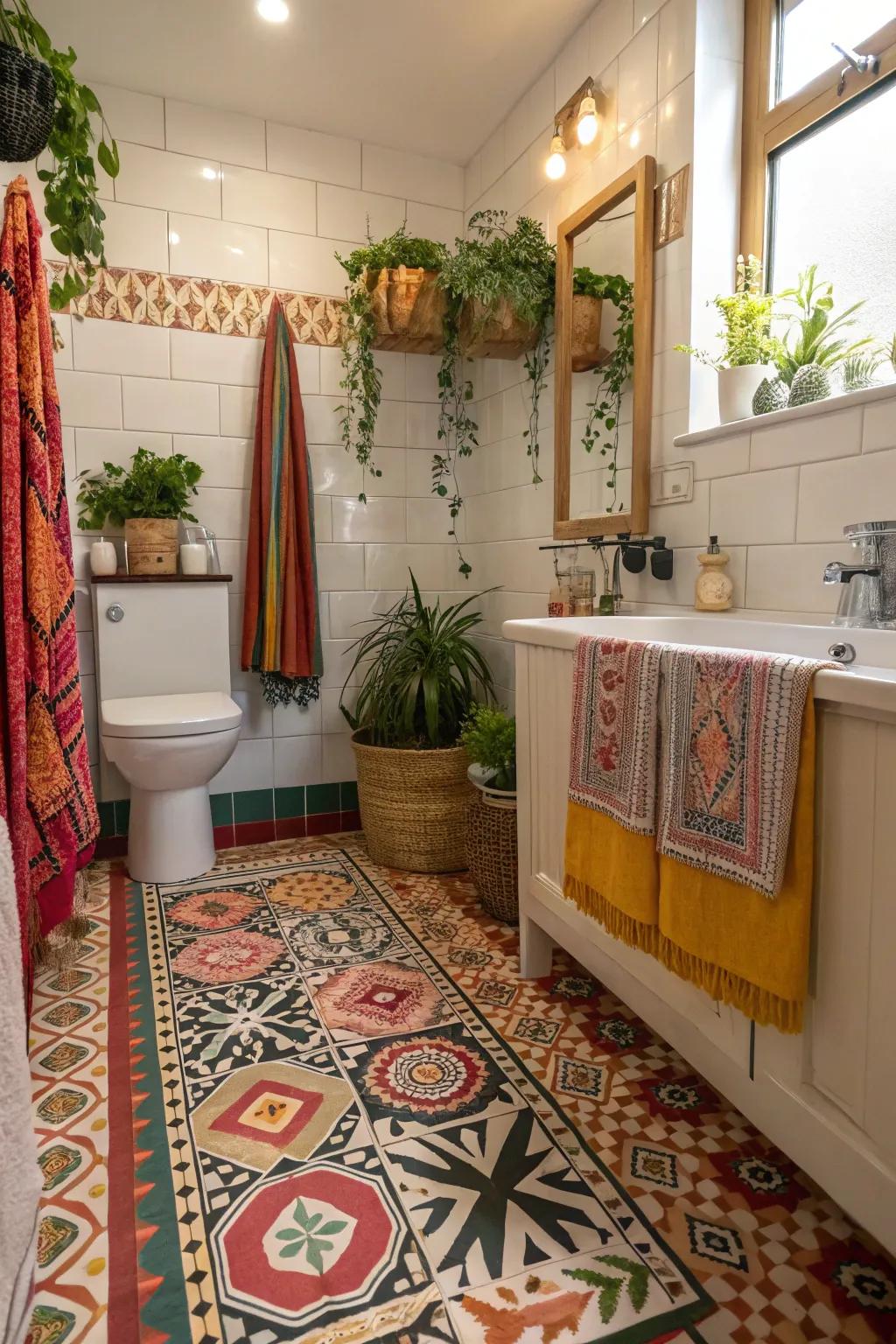 Bohemian-style <strong><em>plastic-based floors</em></strong> includes a whimsical touch to this diverse restroom.” loading=”lazy” class=”pimg”>
	</picture><figcaption>Bohemian-style <strong><em>plastic-based floors</em></strong> includes a whimsical touch to this diverse restroom.</figcaption></figure>
<p>For a laid-back, diverse feeling, consider <strong><em>plastic-based floors</em></strong> with a bohemian style. Perfect for wild spirits that enjoy a touch of appeal.</p>
<h3>Some handy options:</h3>
<ul class=