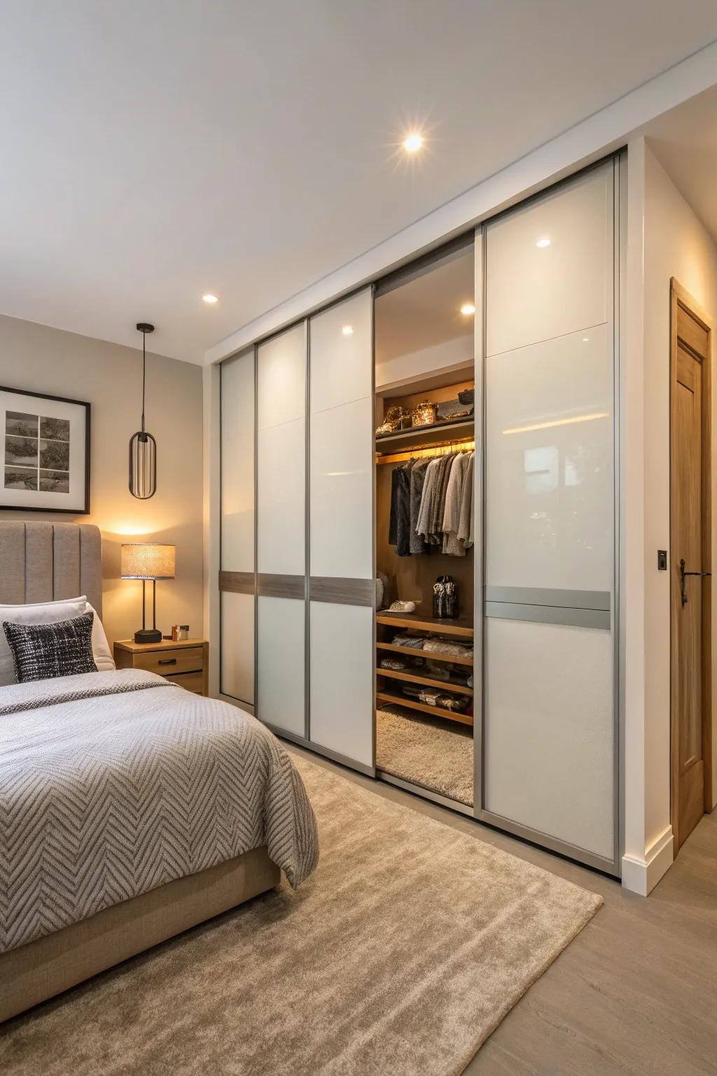 Enhance your bedroom with fashionable wardrobes with sliding doors.