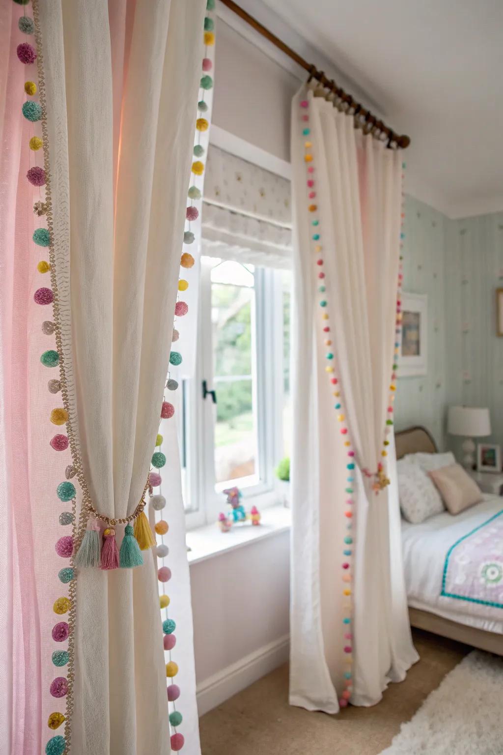Fluffy sphere trims bring a playful and fun vibe to your drapes.