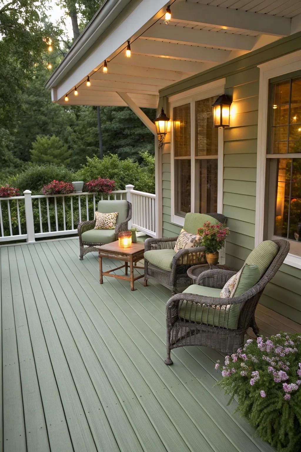 Sage decks craft a soothing and earthy open-air getaway.