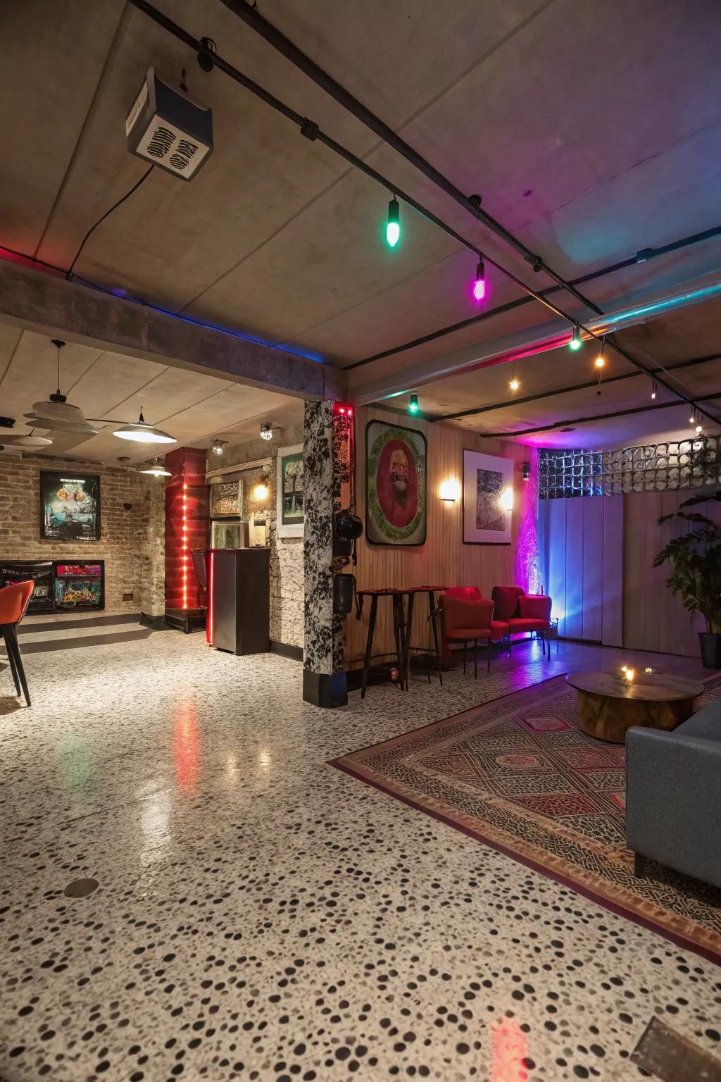 PebbleStone flooring offers a surprising, stylish twist for basements.