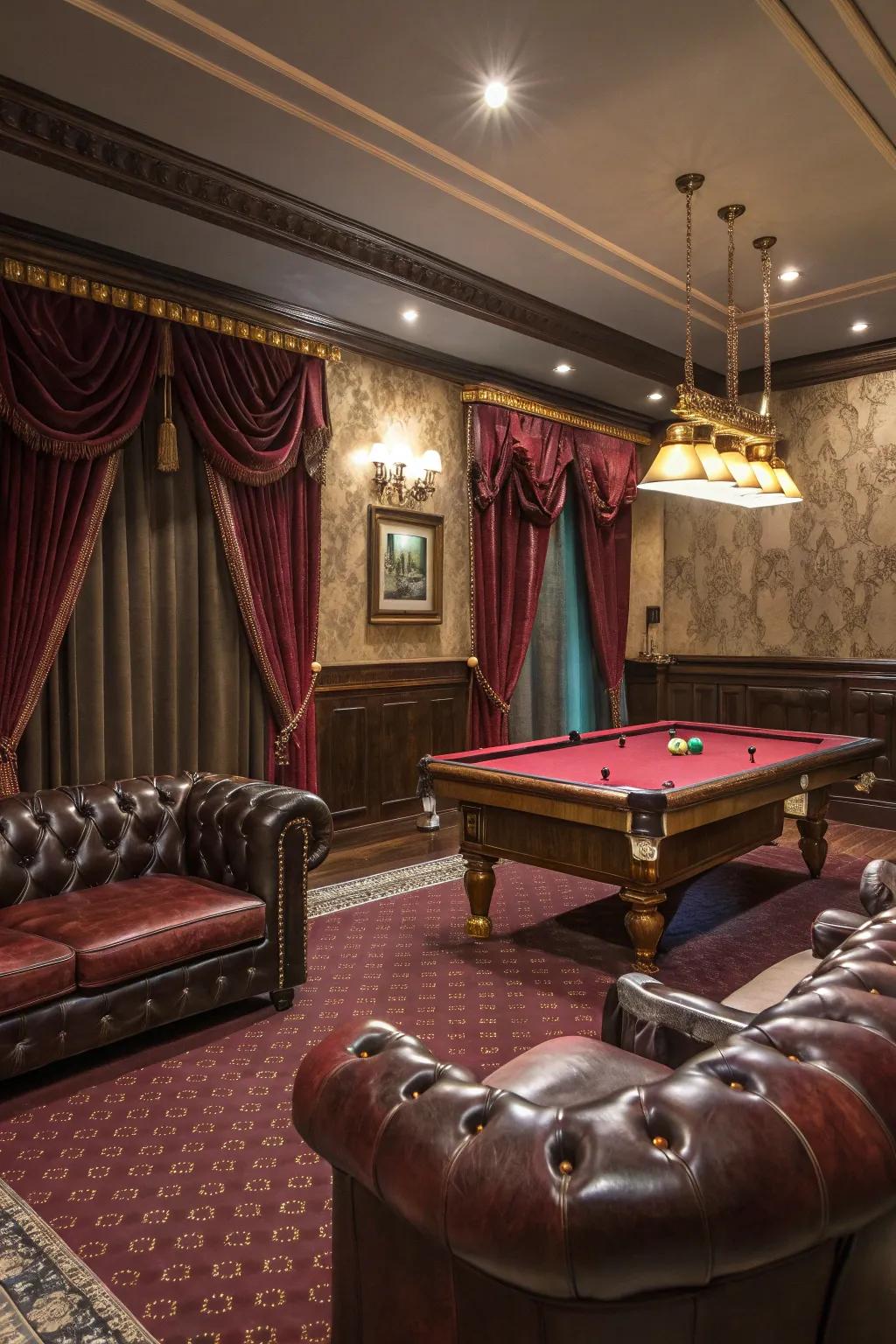 Opulent materials elevate the elegance of your billiard space.