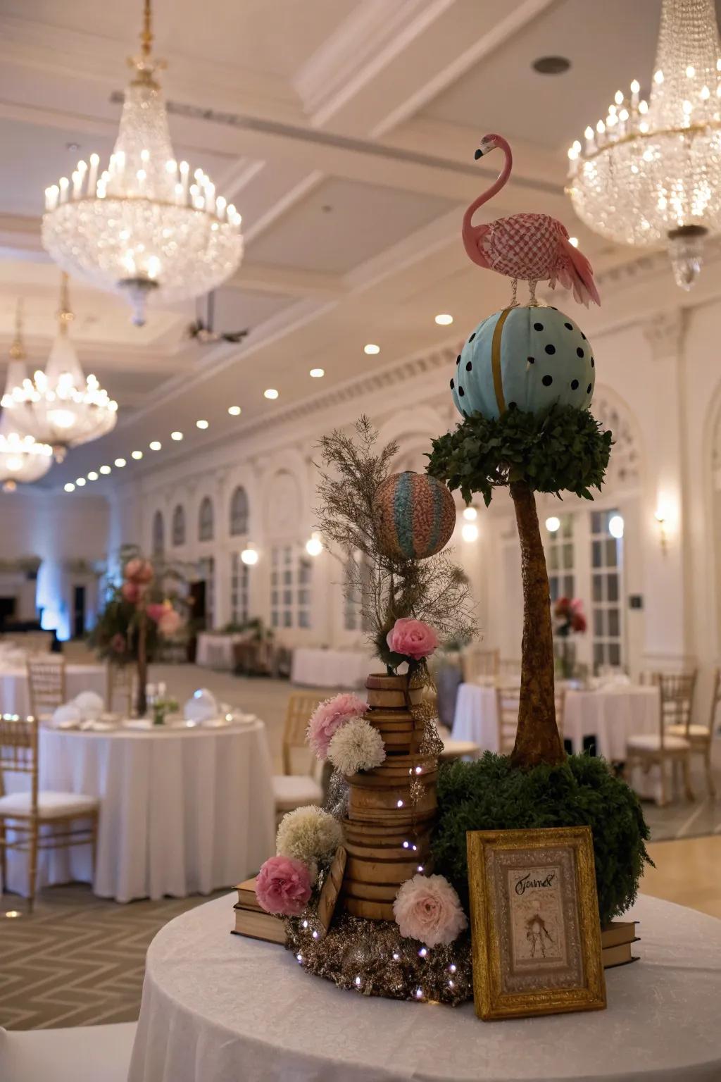 Playful table adornments add a creative and whimsical flair.