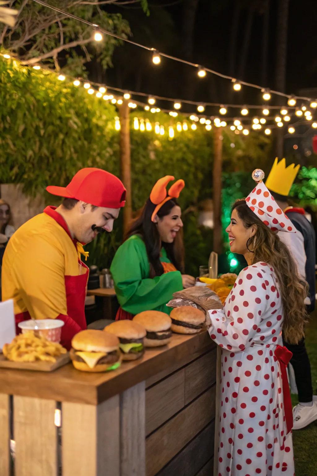 Themed outfits contribute a playful twist to the celebration.