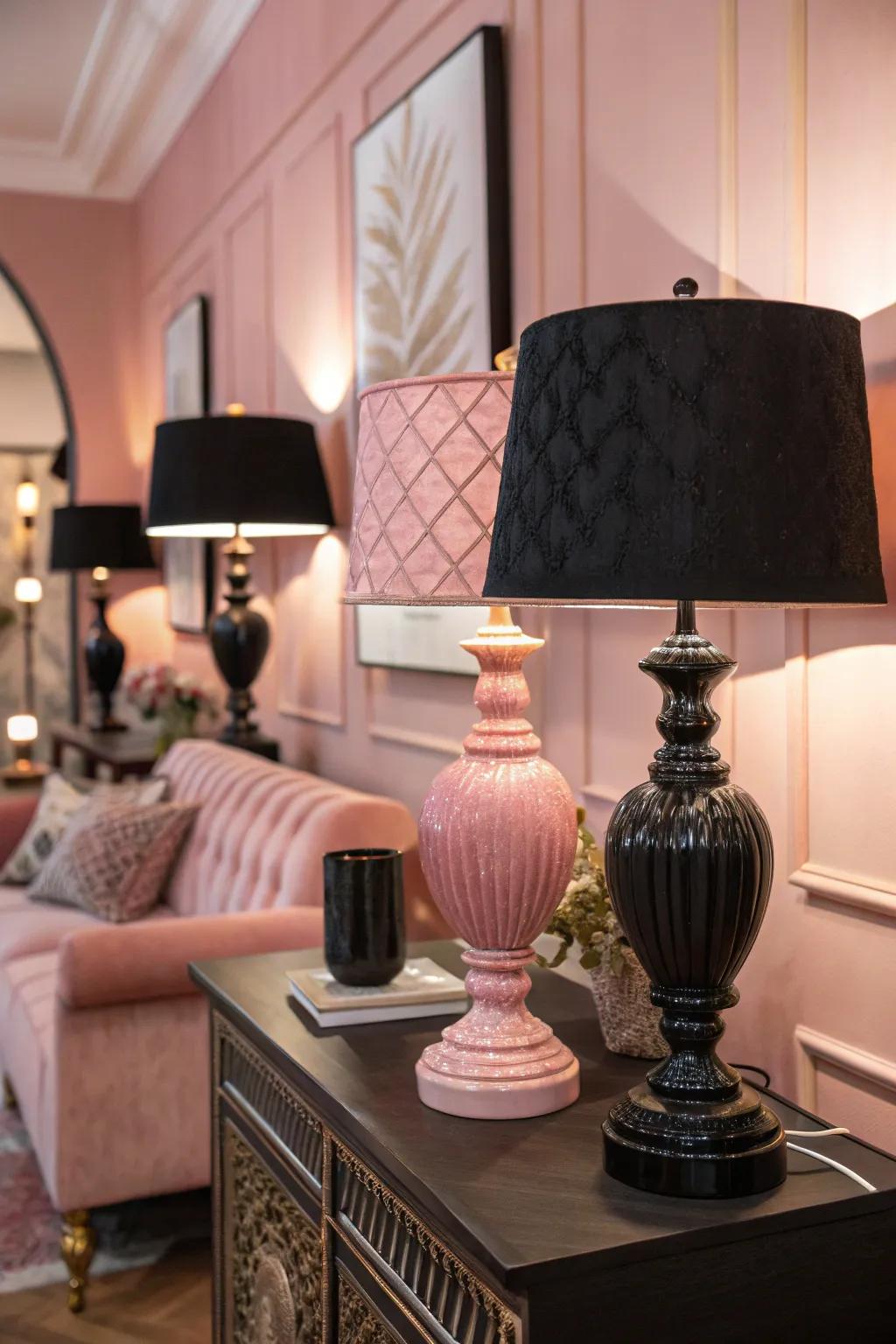 Layered lighting enhances the room's ambiance and depth.