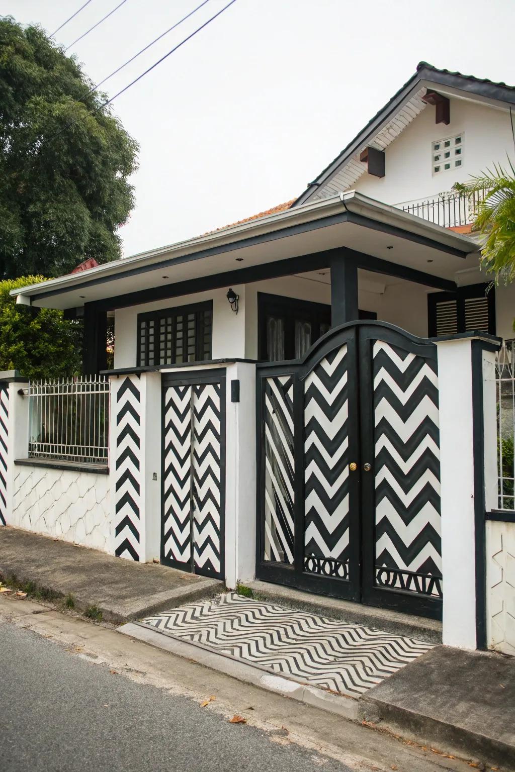 Jagged patterns add a playful touch to this sophisticated exterior.