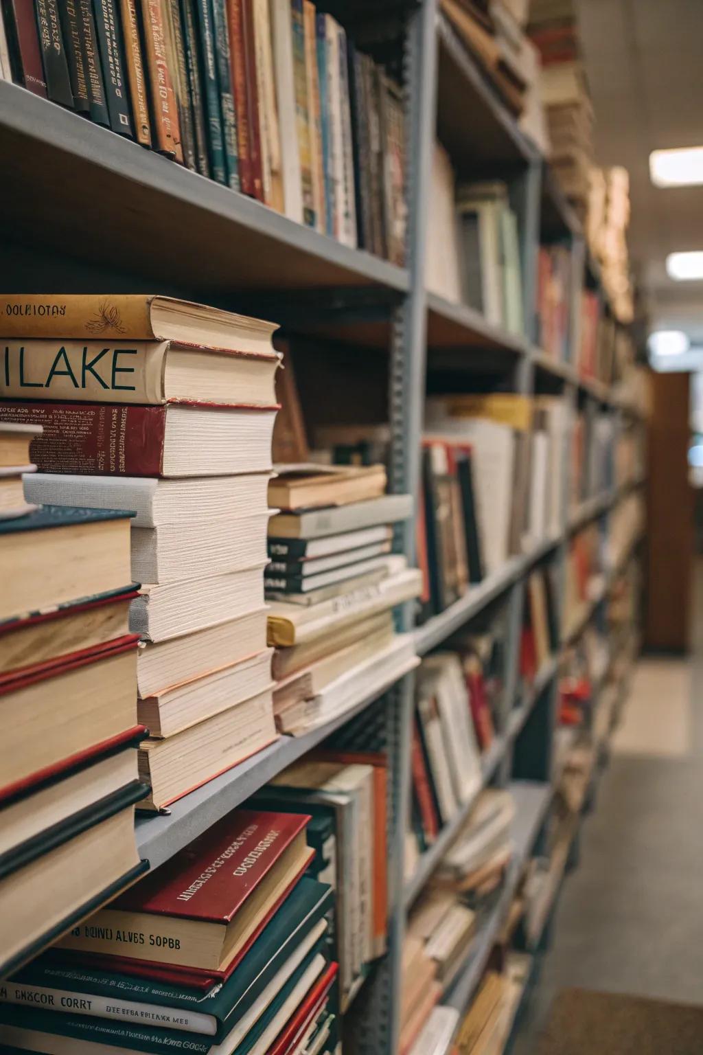 Lively textbook arrangement appends assortment and interest to a shelf.
