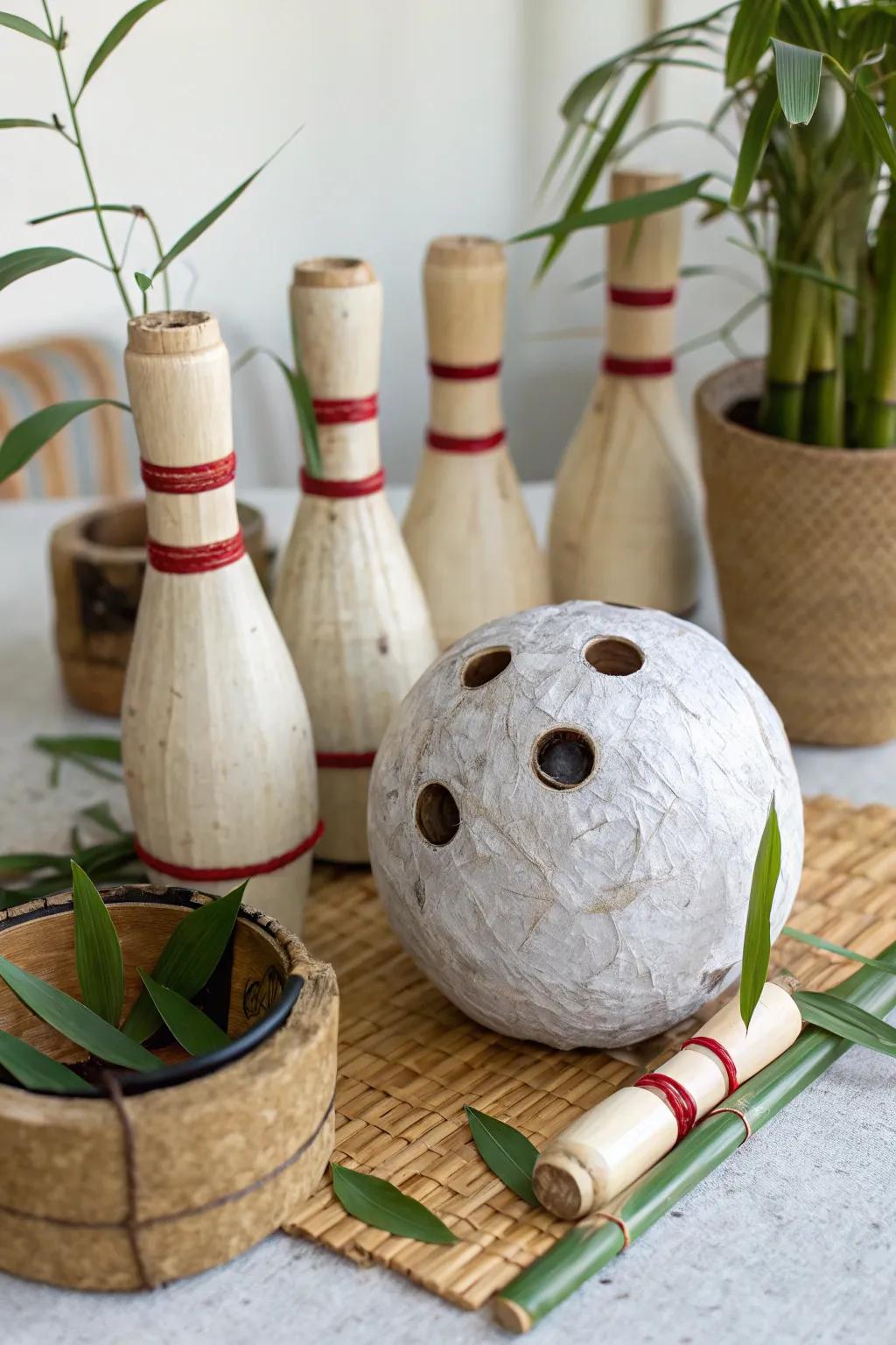 Stylish and eco-conscious components for a mindful bowling centerpiece.