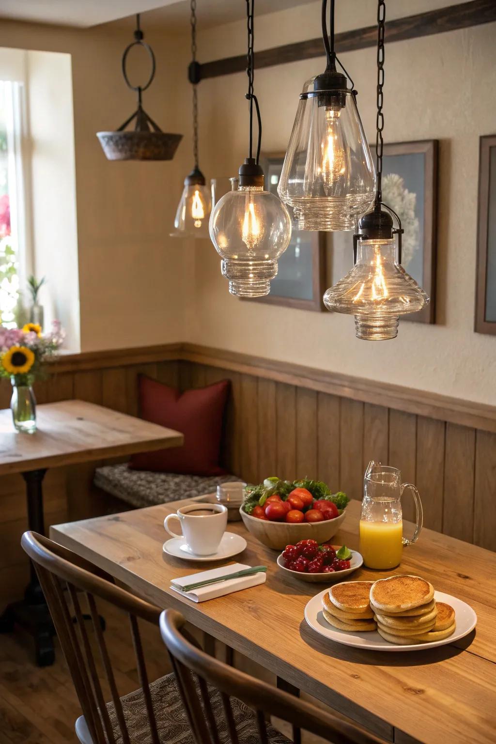 Artisan sheer assemblies as the centerpiece of a breakfast nook.