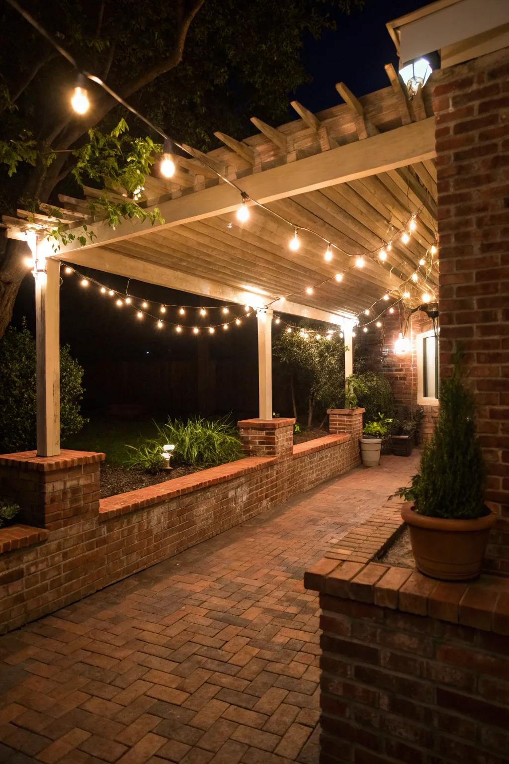 Festoon lighting fashions a magical ambiance in outdoor seating areas.