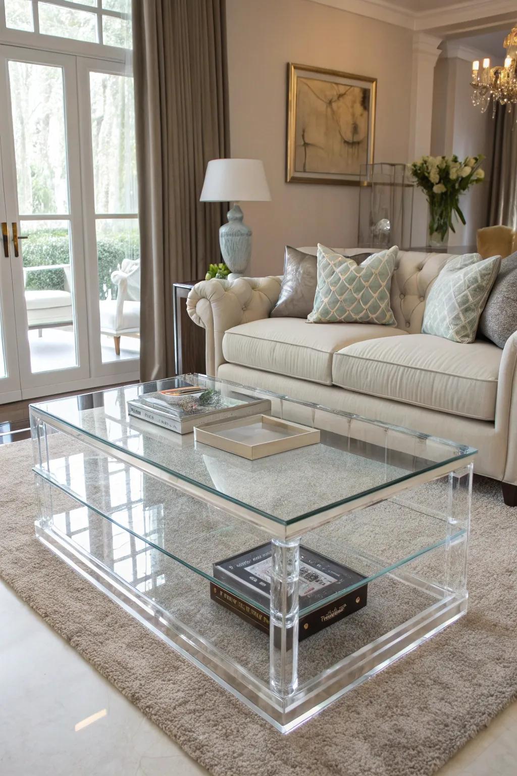 See-through furnishings add function without clutter.