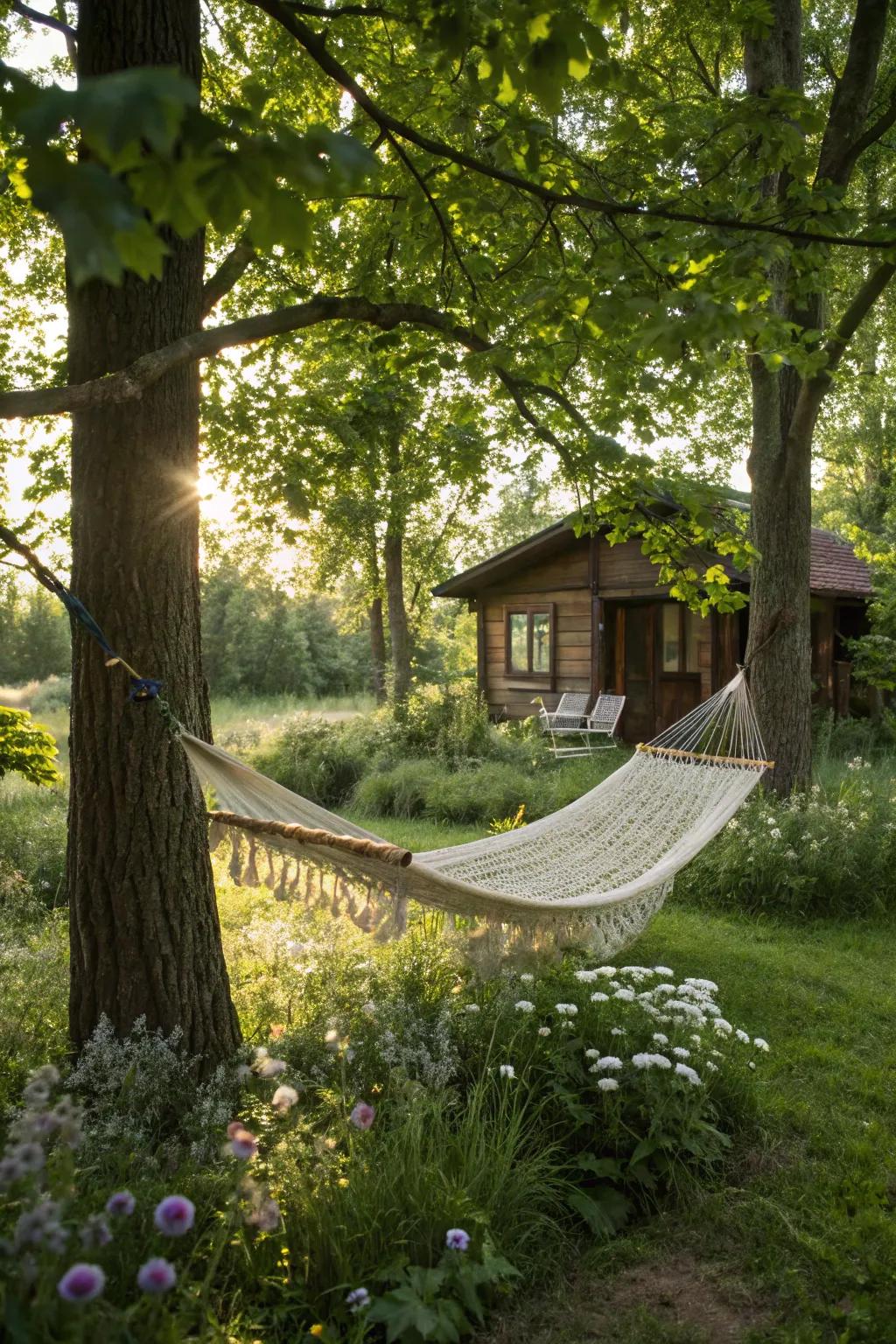 A hammock offers a perfect spot for relaxation in your garden.