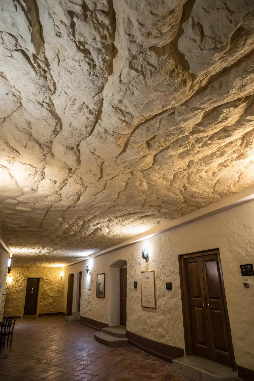 Ceiling textures elevate the cave illusion.