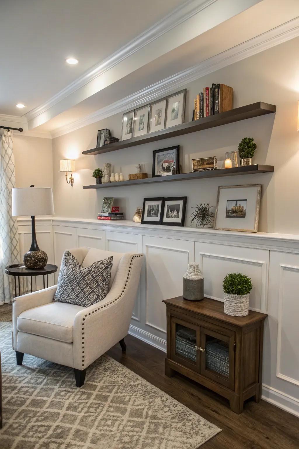 Modernize your space with surprising shelf angles.