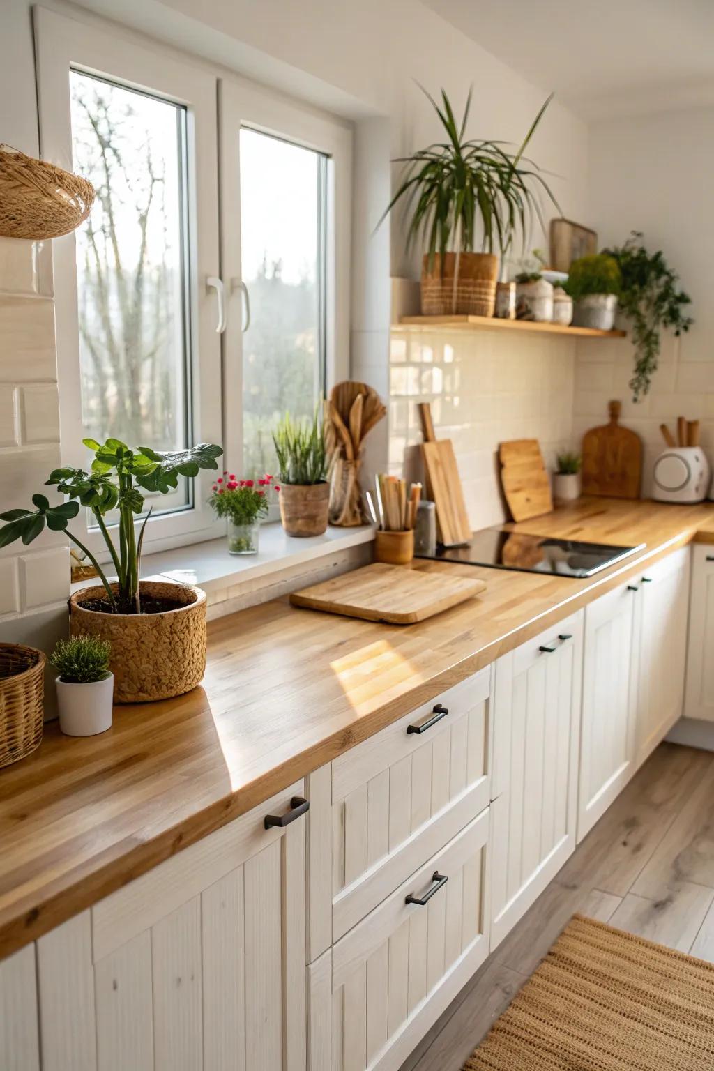 An eco-friendly kitchen with plant stem countertops.