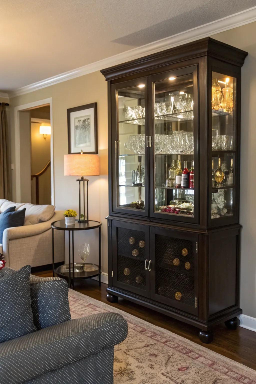 China cabinet transformed into a stylish bar cabinet.