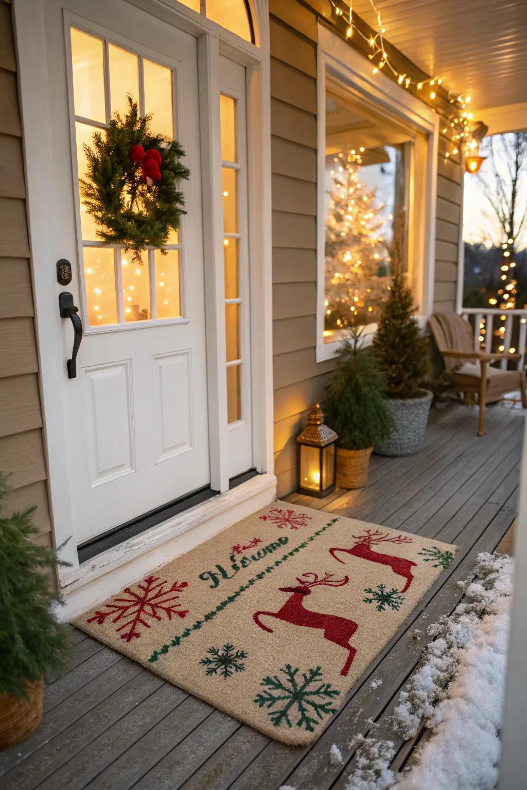 Greet visitors with a festive greeting mat.