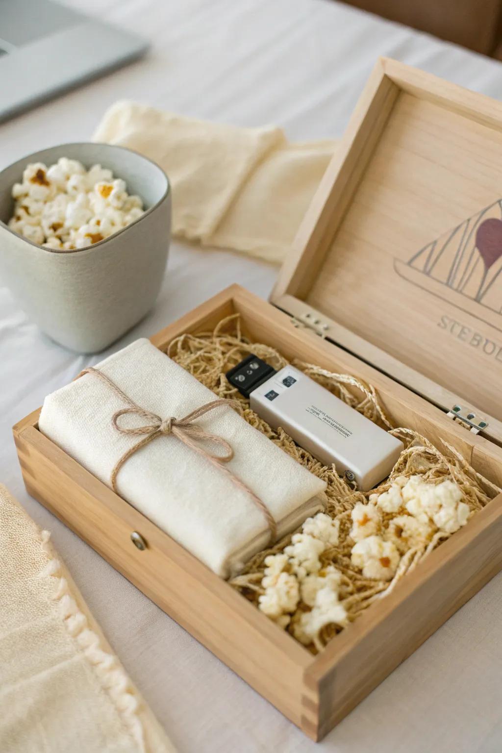 Design the impeccable themed gift hamper for a snug movie evening in!