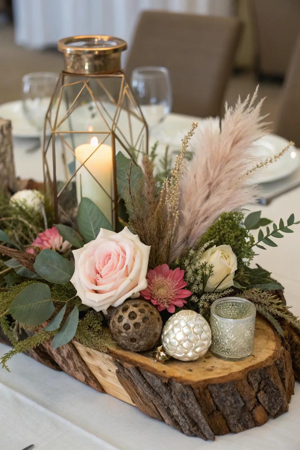 An eclectic mix of textures creates a striking centerpiece.
