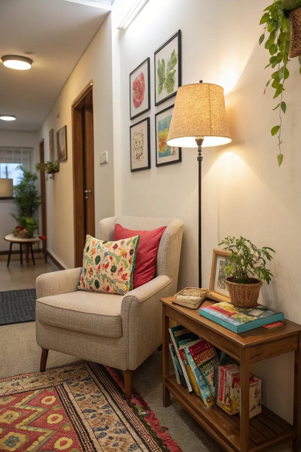 An inviting corner has the ability to transform a hallway corner into a favorite getaway.
