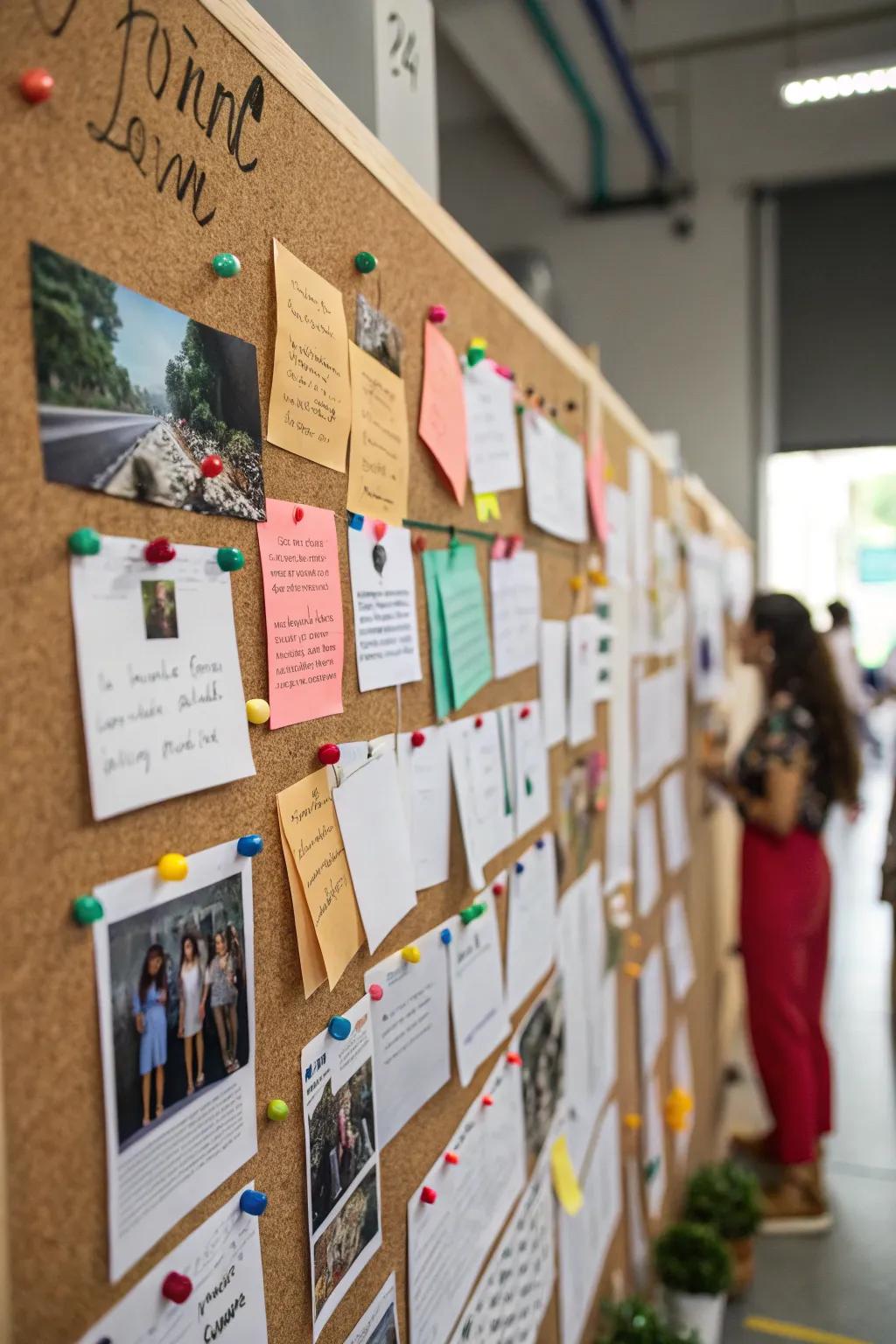 Pinboard walls are playful and useful.