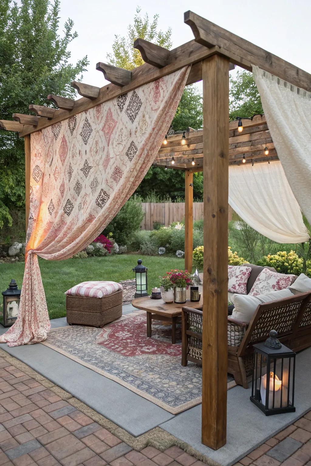 Self-made awnings offer shade and personal style.