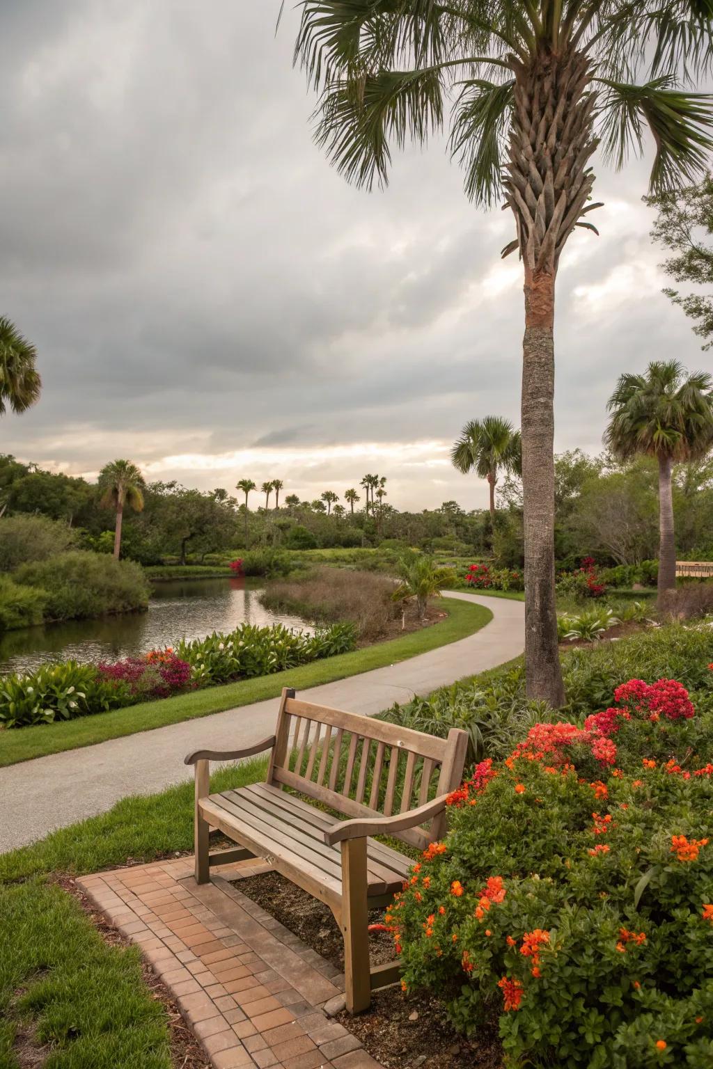 A bench or swing offers a pleasant spot to enjoy your garden.