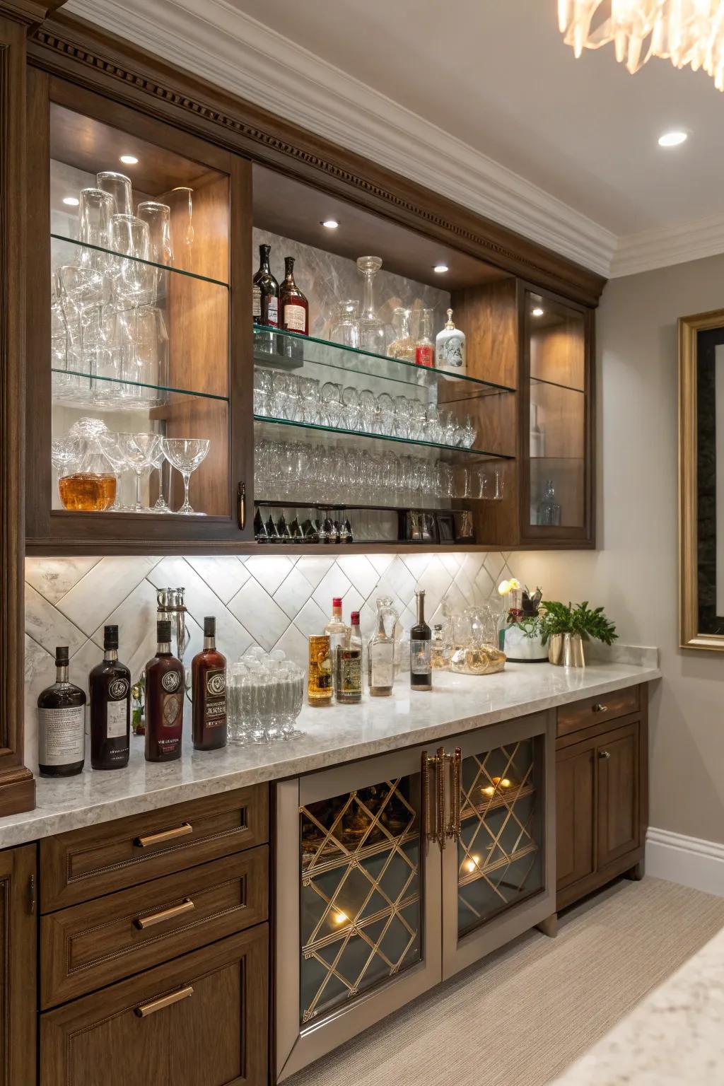 Glassware matched to the decor for an artistic bar statement.