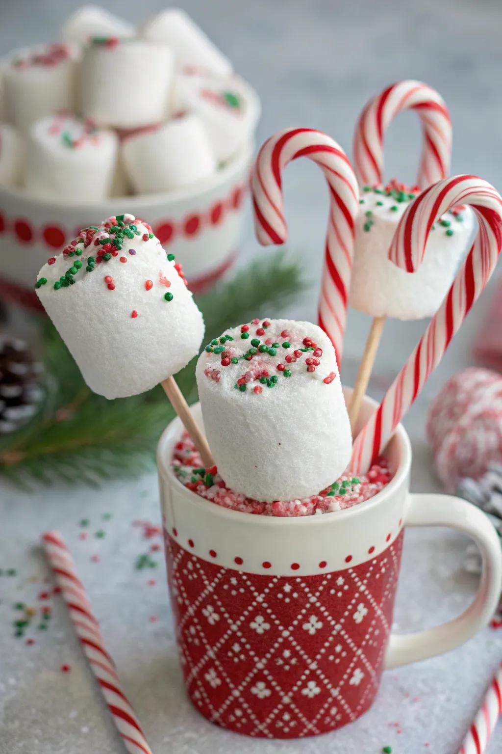 Striped sweet mallow whips that infuse festive cheer into any occasion.