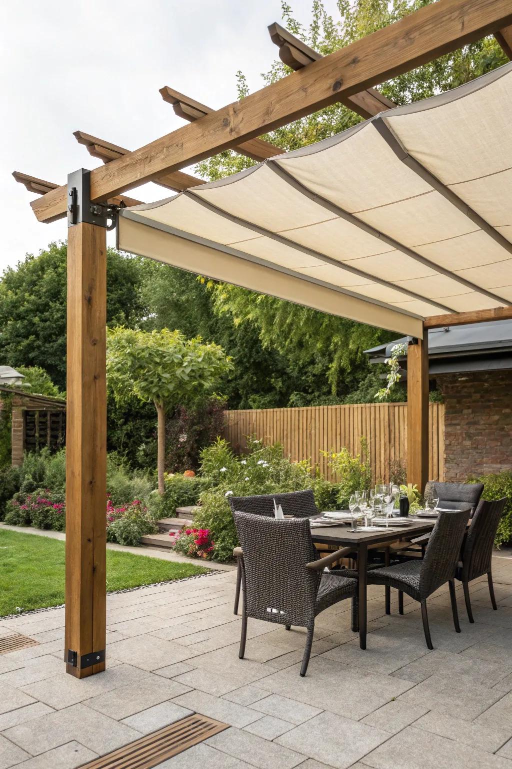 Adjustable canopy garden arches offer versatile shading options for decks.