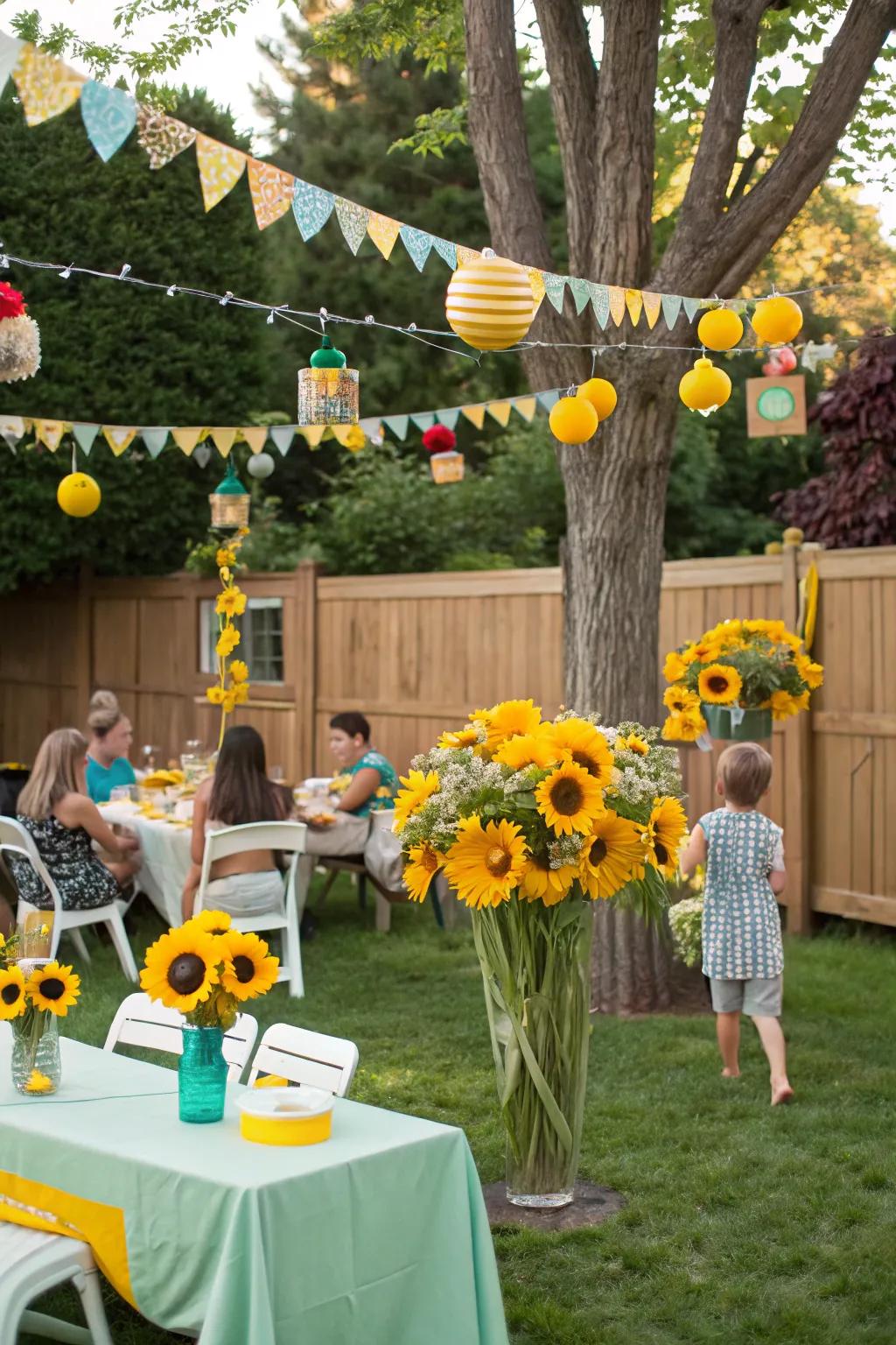 Party decorations with a sunflower theme set a cheerful tone for every celebration.