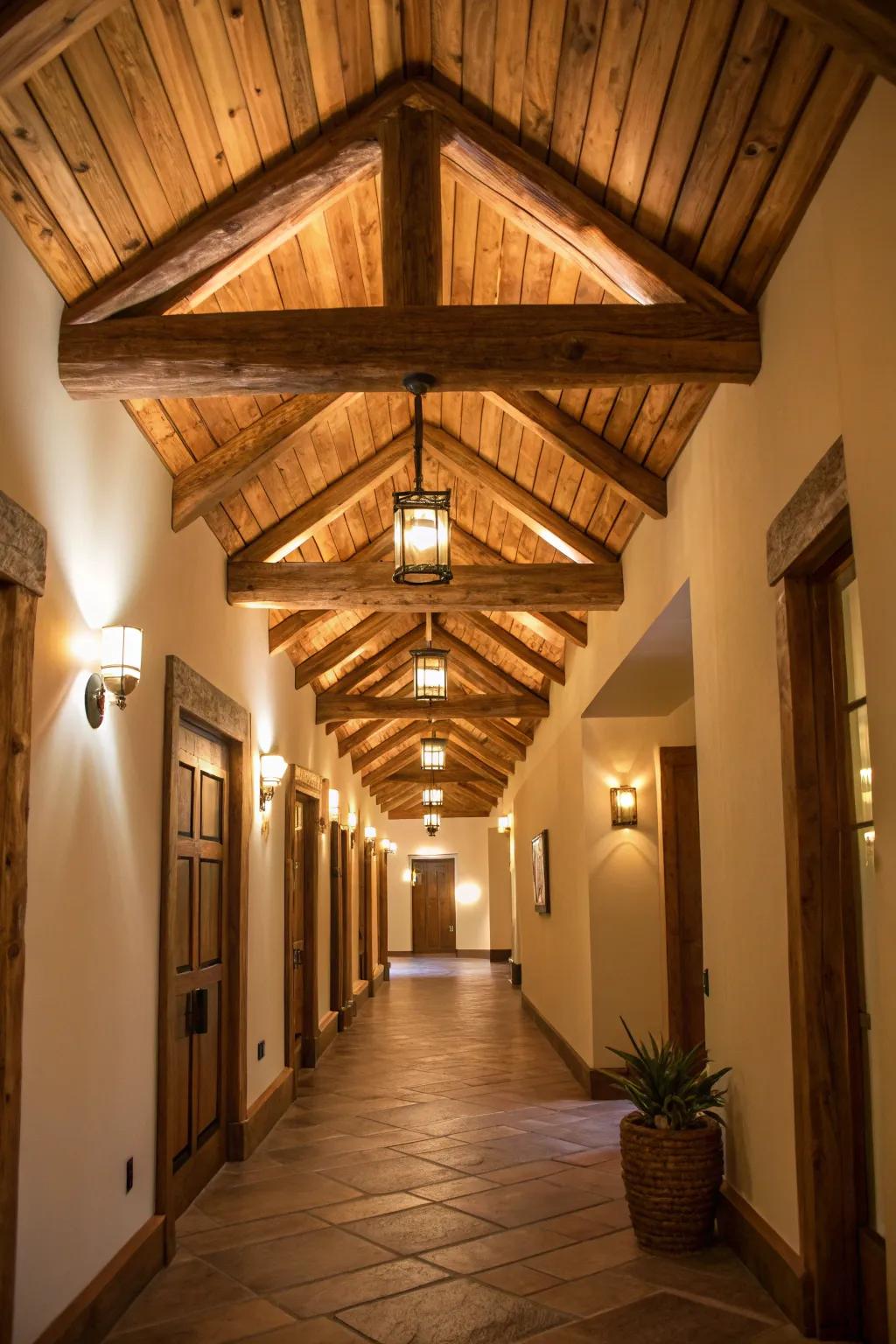 Beams in passageways impart depth and unexpected charm.