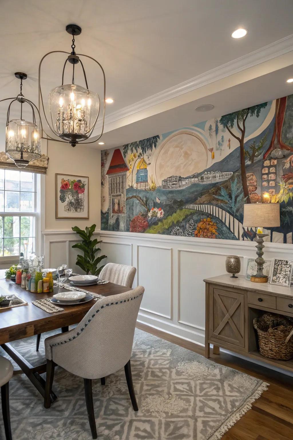 Artistic murals introduce creativity and flair.
