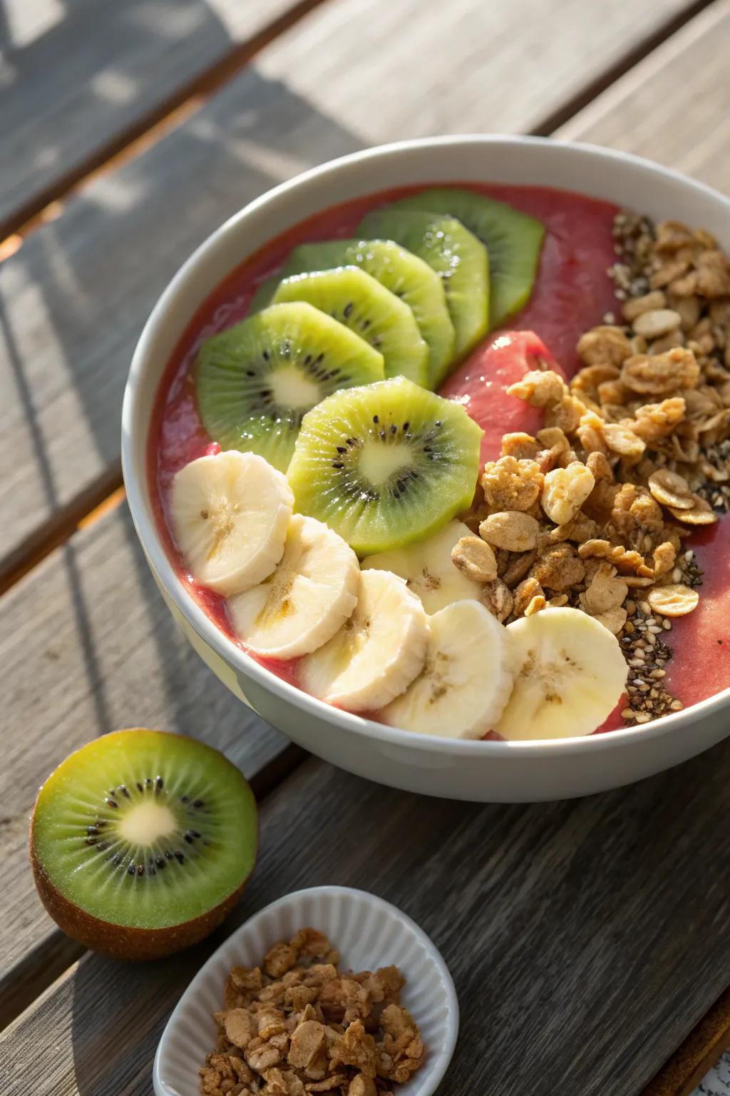 Enjoy a vibrant fruit smoothie bowl.