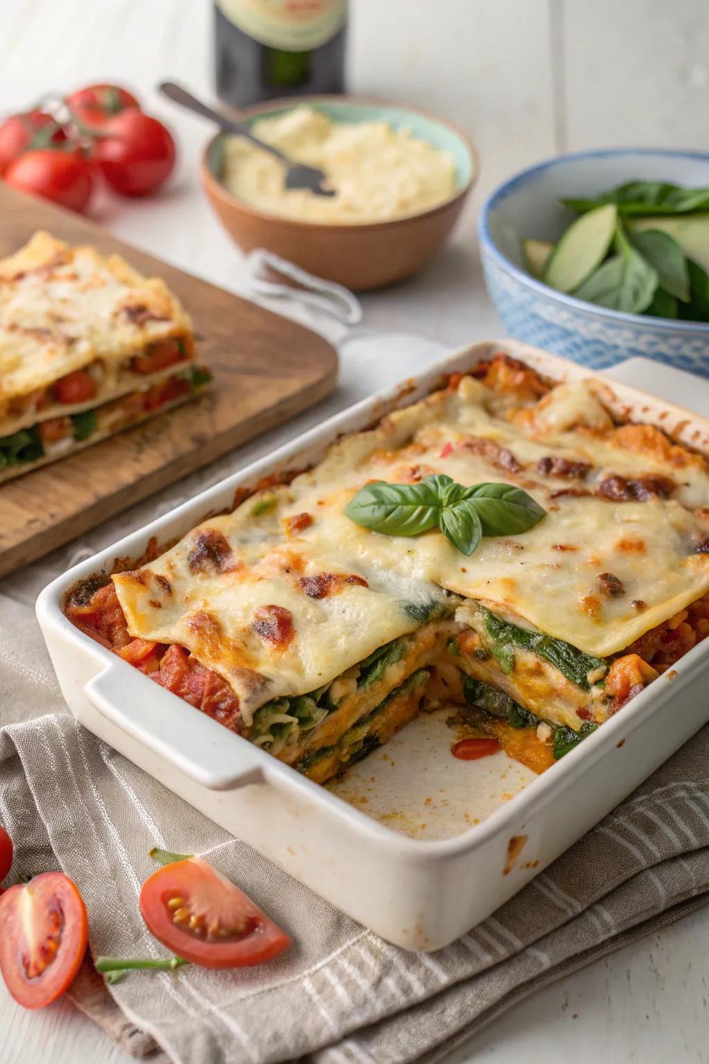 Vegetable lasagna mixes flavors in a delightful way.