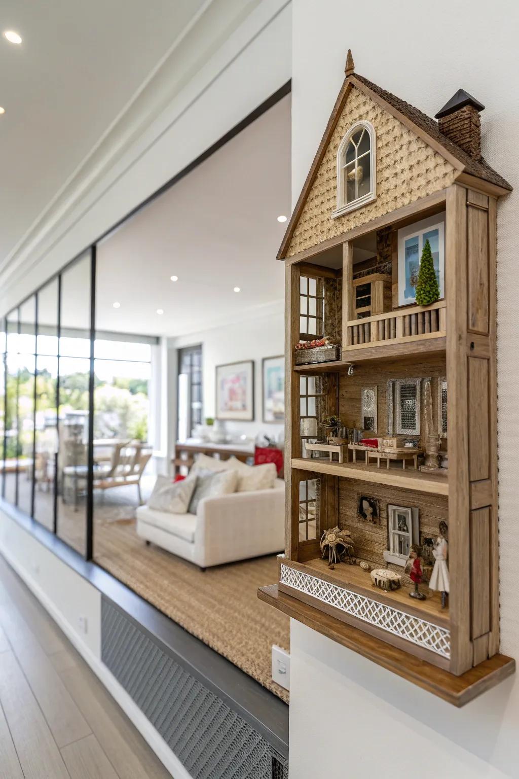 Wall mounts transform dollhouses into artful displays.