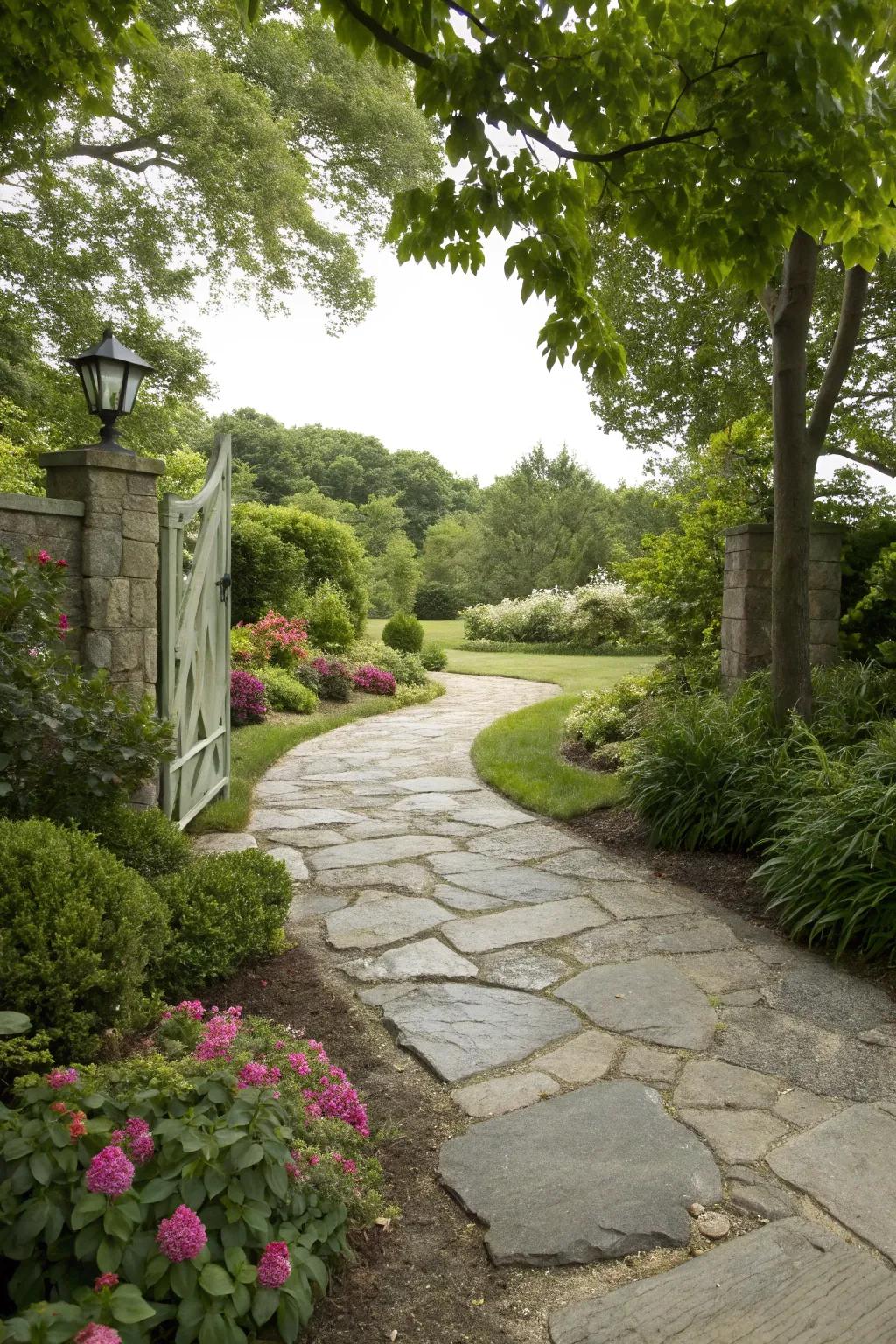 A inherent rock path adds country charm and blends with the landscape.