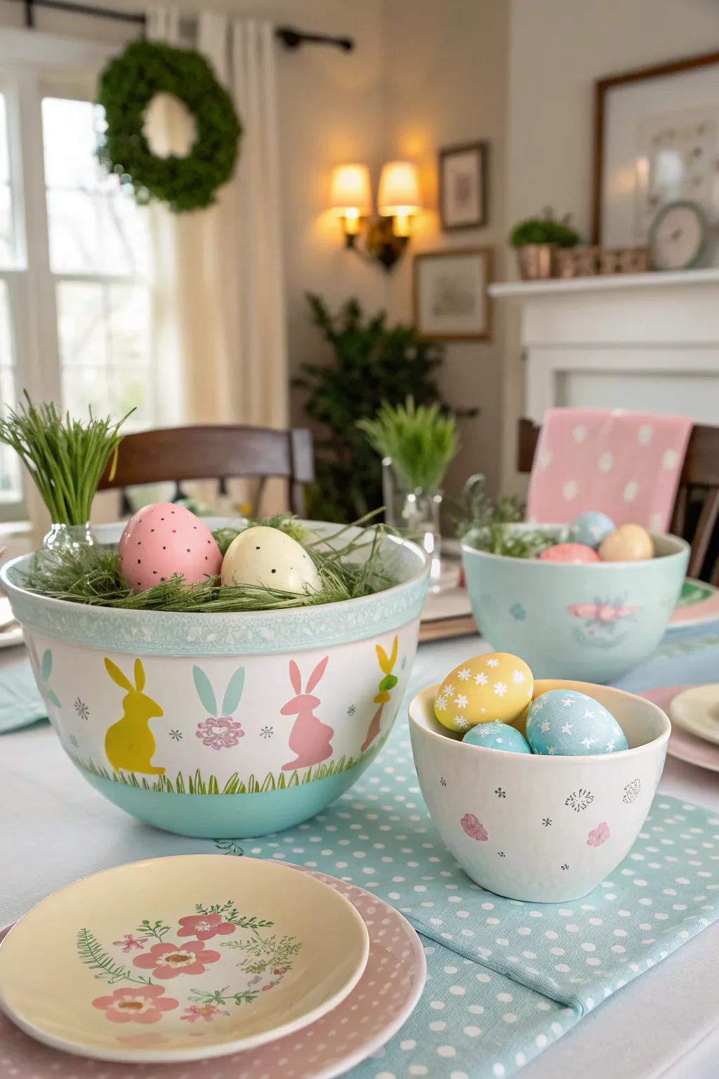 DIY Easter basins infuse a playful and thematic touch to the table design.