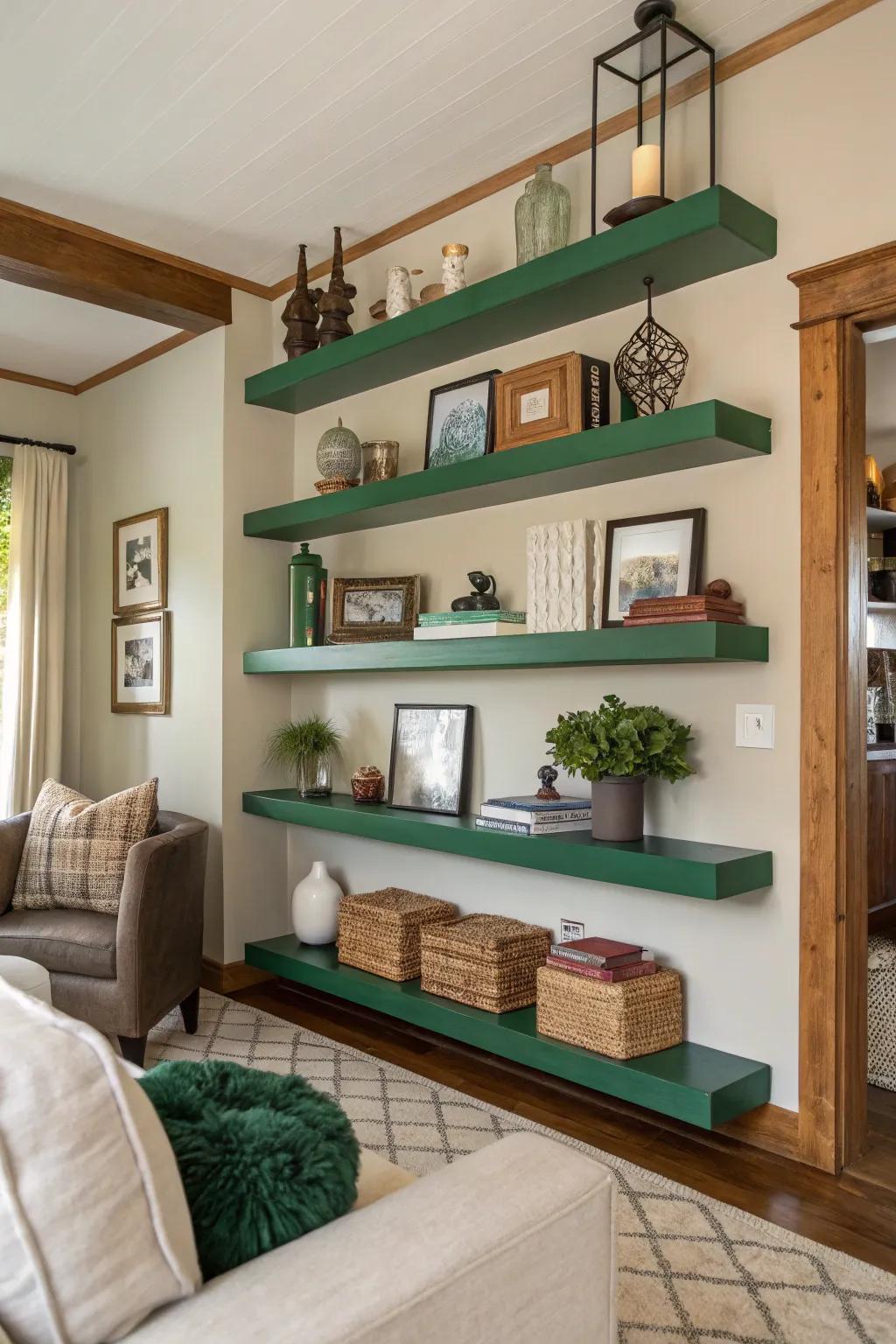 Forest green hanging racks to get a functional pop of shade.